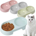 Cat food bowl with water dish, pastel double pet feeder for cats and small dogs