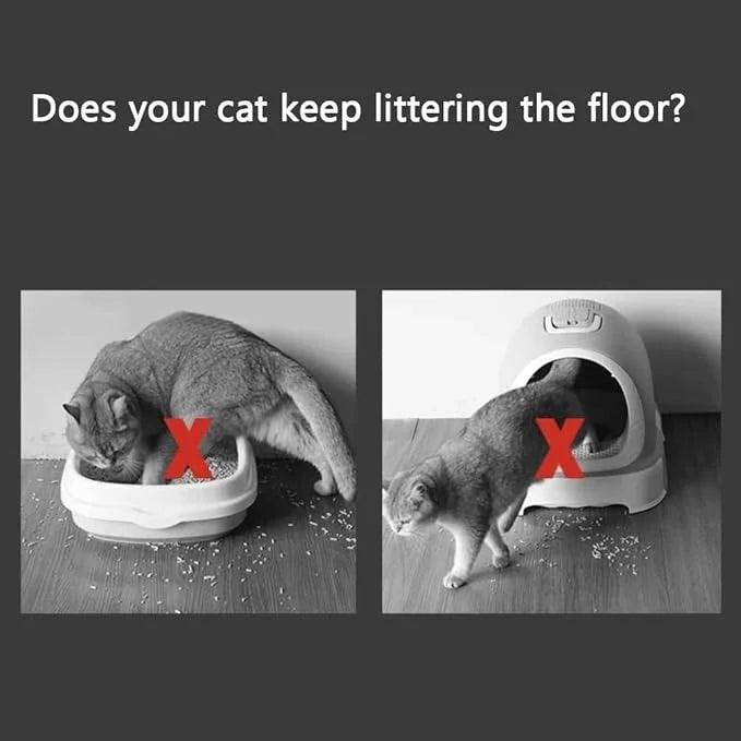 Cat litter box mess solution — avoid floor litter with enclosed litter box for clean pet care