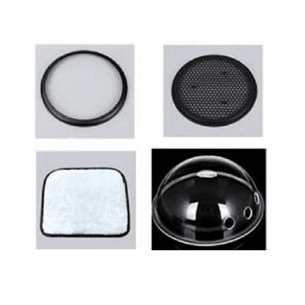 Pet water dispenser replacement parts: silicone ring, mesh filter, felt pad, and dome lid