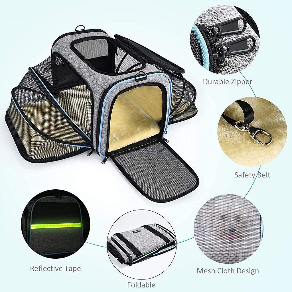 Pet Carrier Airline Approved, Expandable Foldable Soft-Sided Dog Carrier, with 2 Expandable Mesh Windows, Pet Travel Bag