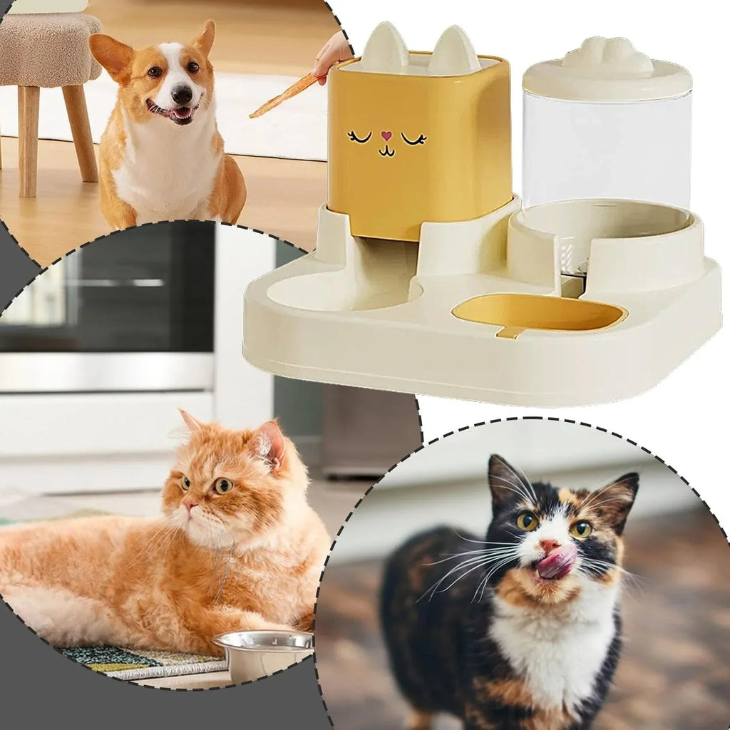 Automatic Cat Food Bowl | Large Capacity Feeder | Automatic Beverage Bottle | Double Bowl Feeder | Pet Cat Food Dispenser