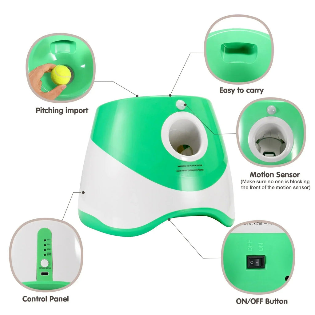 Automatic Dog Ball Launcher, Dog Ball Thrower with 15 Mini Tennis Balls Sizing 2 Inch and Mesh Bag,  Dog Toys Tennis Ball Launcher for Small Dogs with 3 Distance Settings