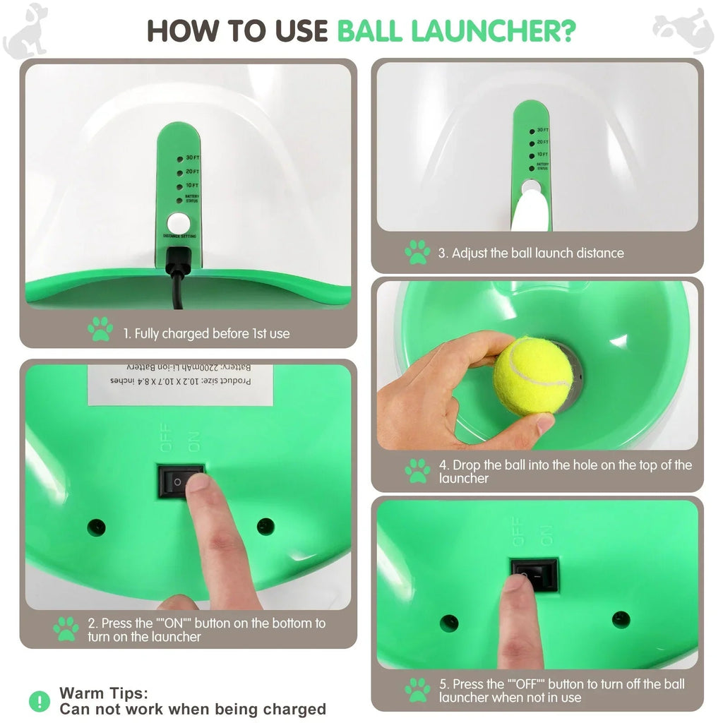 Automatic Dog Ball Launcher, Dog Ball Thrower with 15 Mini Tennis Balls Sizing 2 Inch and Mesh Bag,  Dog Toys Tennis Ball Launcher for Small Dogs with 3 Distance Settings