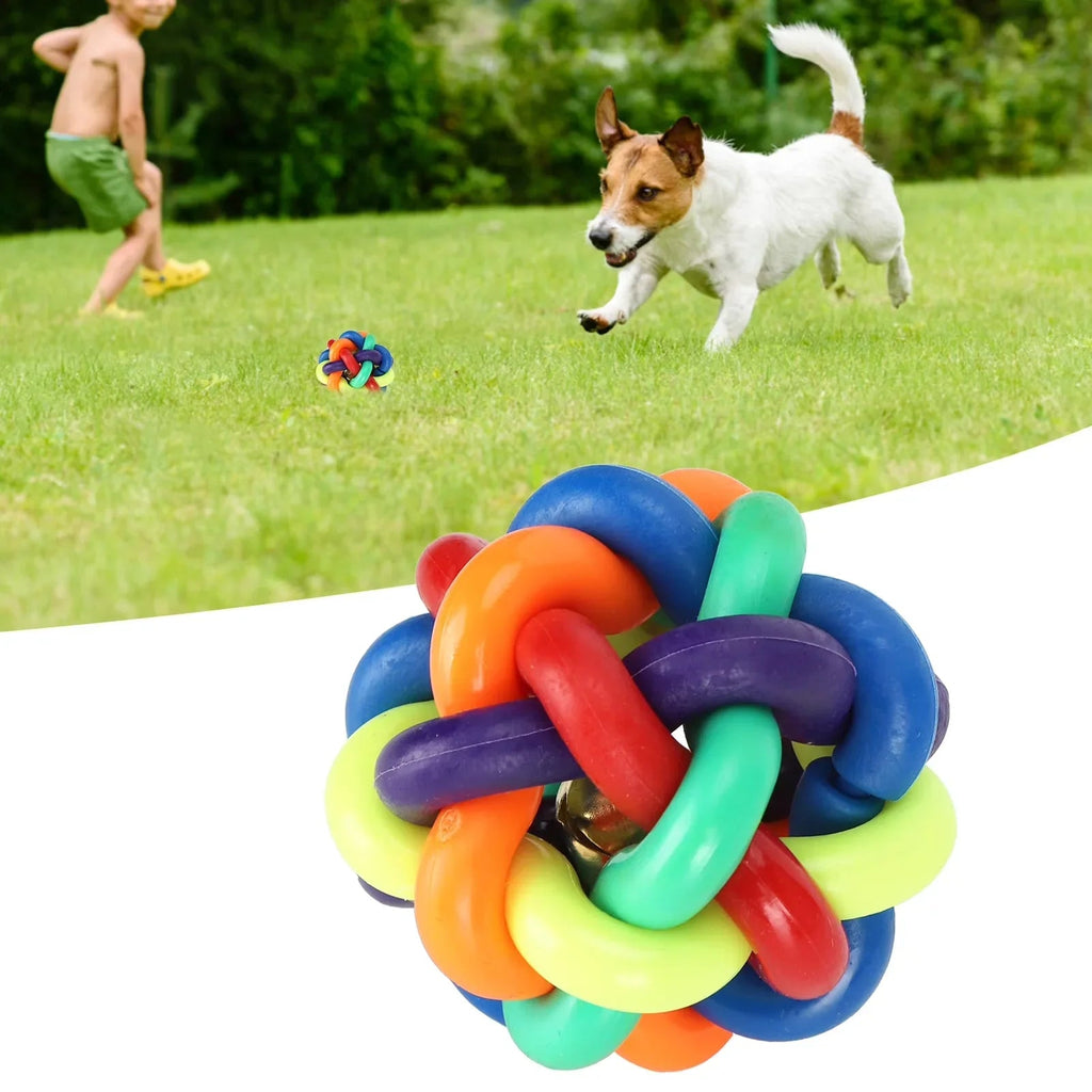 Soft Woven Bell Ball Toy for Pets 1PCS Diameter 9CM for Large Dogs Rubber Chew Toy Rainbow Ball Colorful Bell Ball