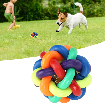 Soft Woven Bell Ball Toy for Pets 1PCS Diameter 9CM for Large Dogs Rubber Chew Toy Rainbow Ball Colorful Bell Ball