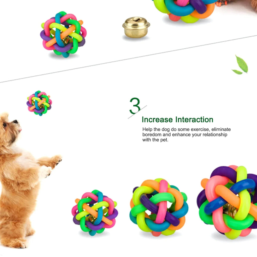 Soft Woven Bell Ball Toy for Pets 1PCS Diameter 9CM for Large Dogs Rubber Chew Toy Rainbow Ball Colorful Bell Ball