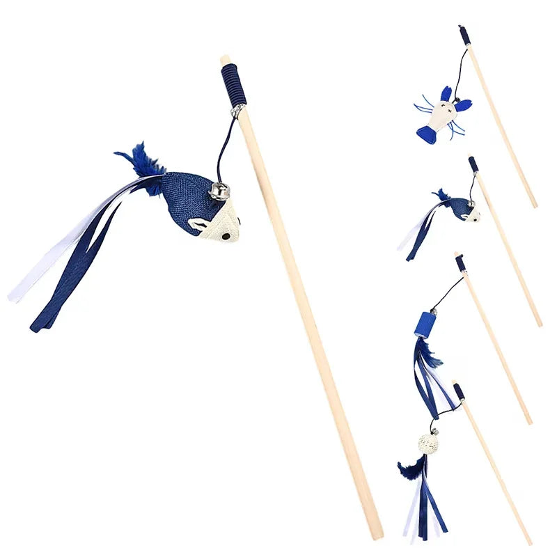 Cat Wand Toys Interactive Cat Bell Toys Fake Feather Kitten Toys Mouse Toy
