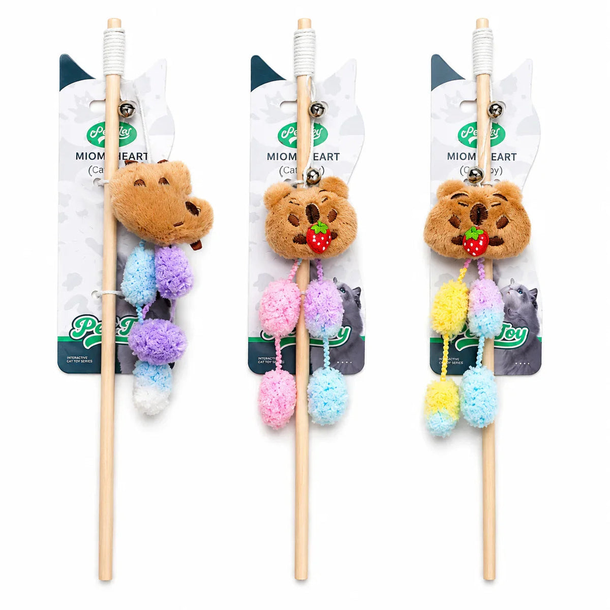 Cute Plush Cat Wand Toy with Bell & Pom-Poms 1Pcs Cat Stick Toy
