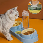 Double Cat Food and Water Bowl Set with Water Dispenser Auto Water Replenishment Tip Proof Cute Pet Food Bowl