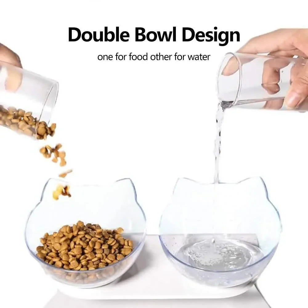 Elevated Cat Bowl, 15° Inclined Cat Double Bowl, Small Anti Spill Cat Food Bowl