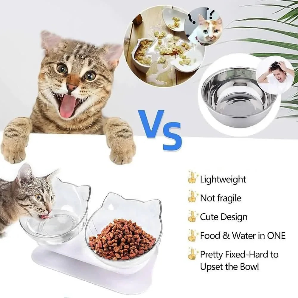 Elevated Cat Bowl, 15° Inclined Cat Double Bowl, Small Anti Spill Cat Food Bowl