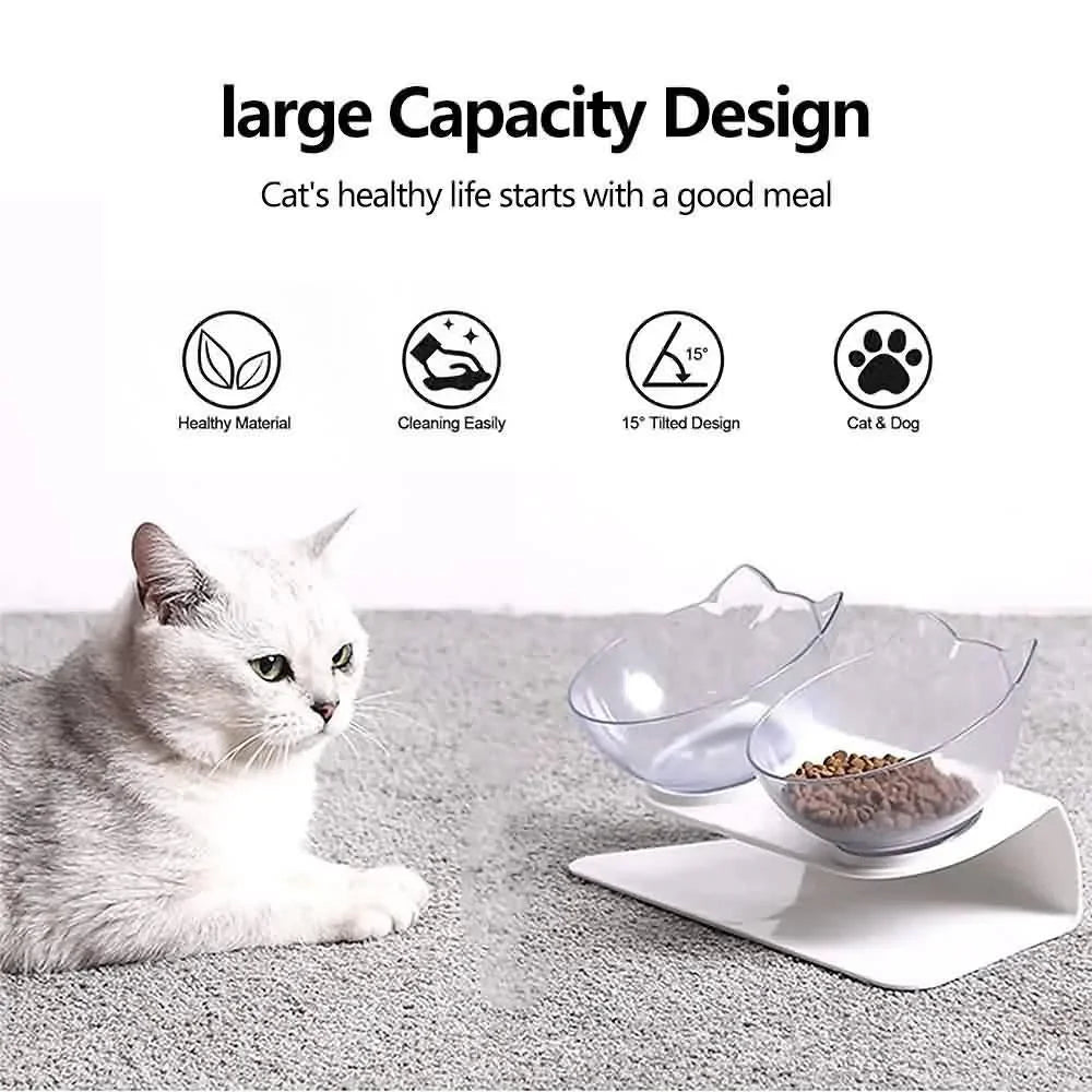 Elevated Cat Bowl, 15° Inclined Cat Double Bowl, Small Anti Spill Cat Food Bowl