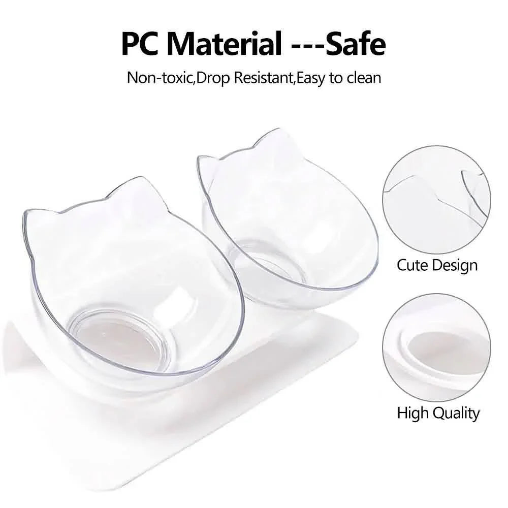 Elevated Cat Bowl, 15° Inclined Cat Double Bowl, Small Anti Spill Cat Food Bowl
