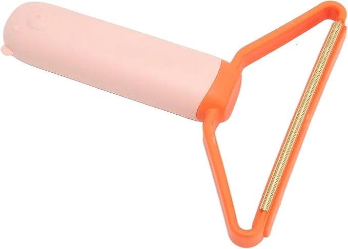 Pink and orange pet grooming brush with fine metal teeth for shedding control