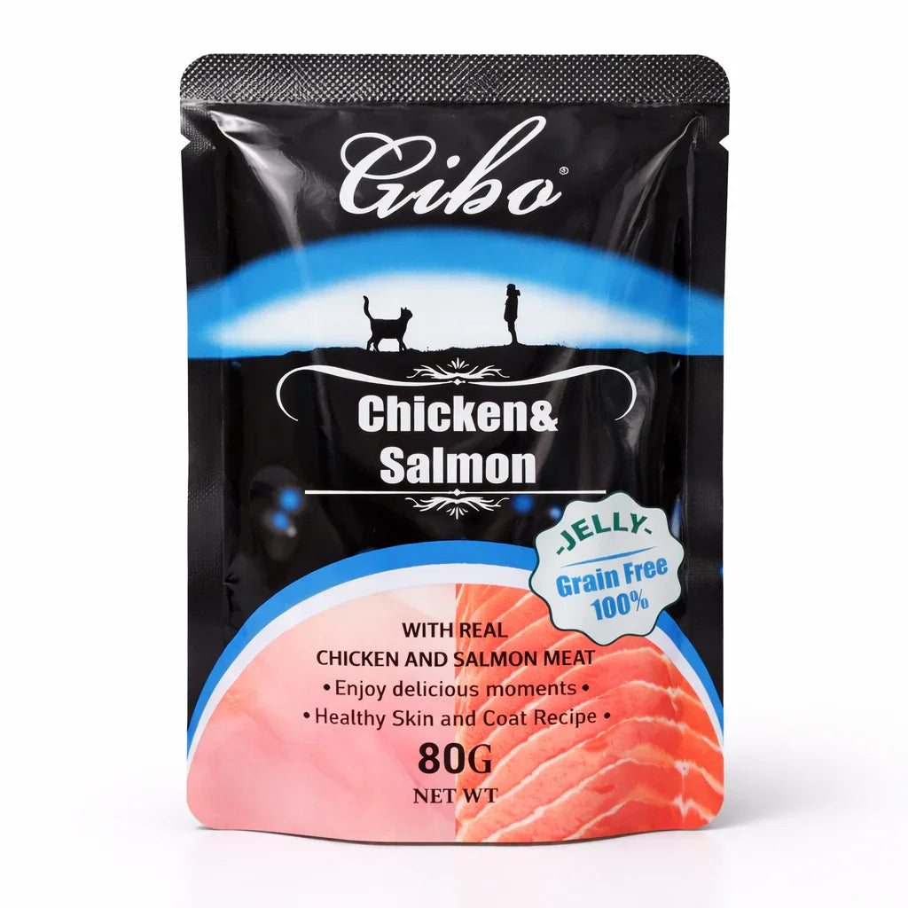 Gibo Chicken &amp; Salmon Jelly Cat Food 80g (Grain Free Wet Cat Food)