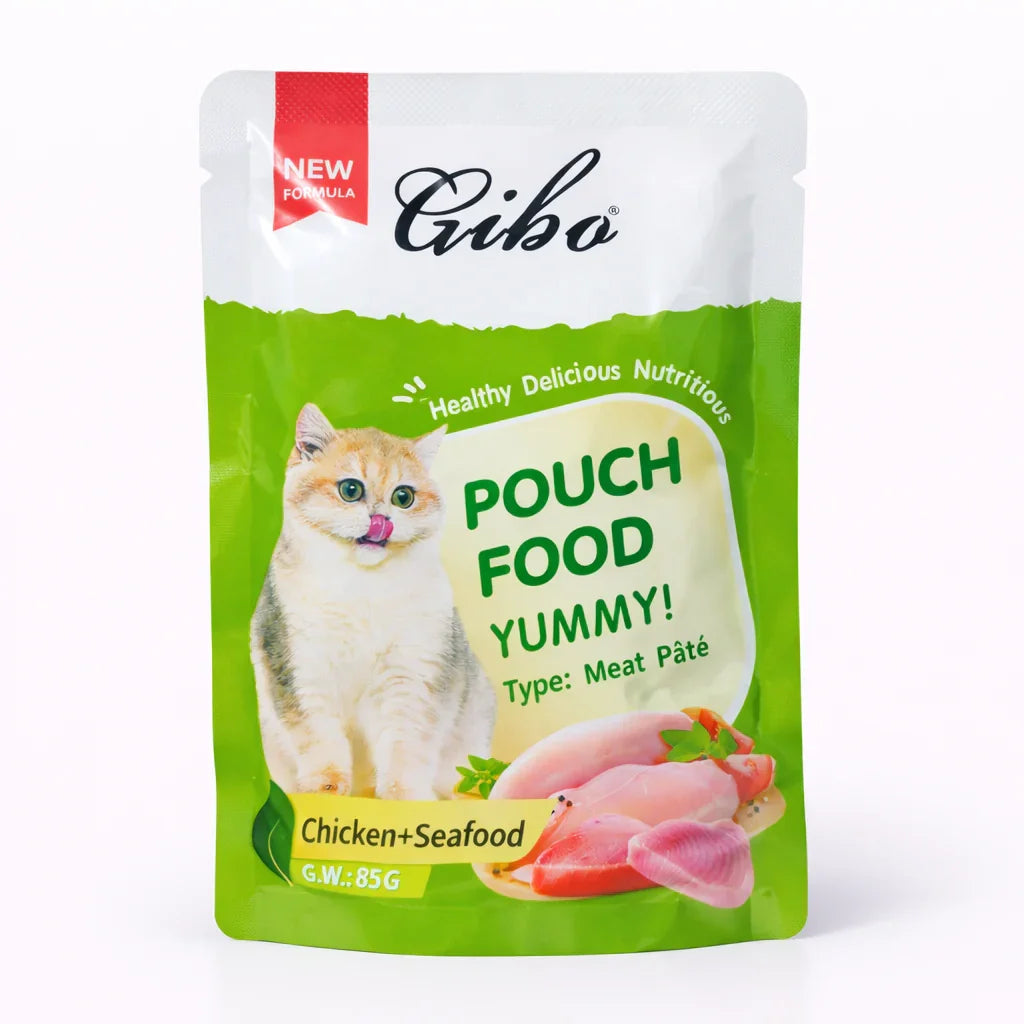 Gibo Chicken & Seafood Cat Wet Food Pouch 85g (Meat Pâté)