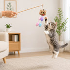 Cute Plush Cat Wand Toy with Bell & Pom-Poms 1Pcs Cat Stick Toy