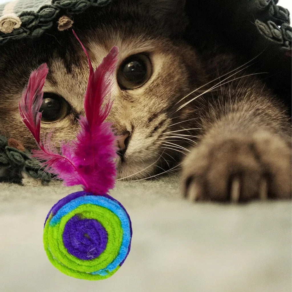 Colorful Feather Felt Ball Cat Toy for Cats & Kittens