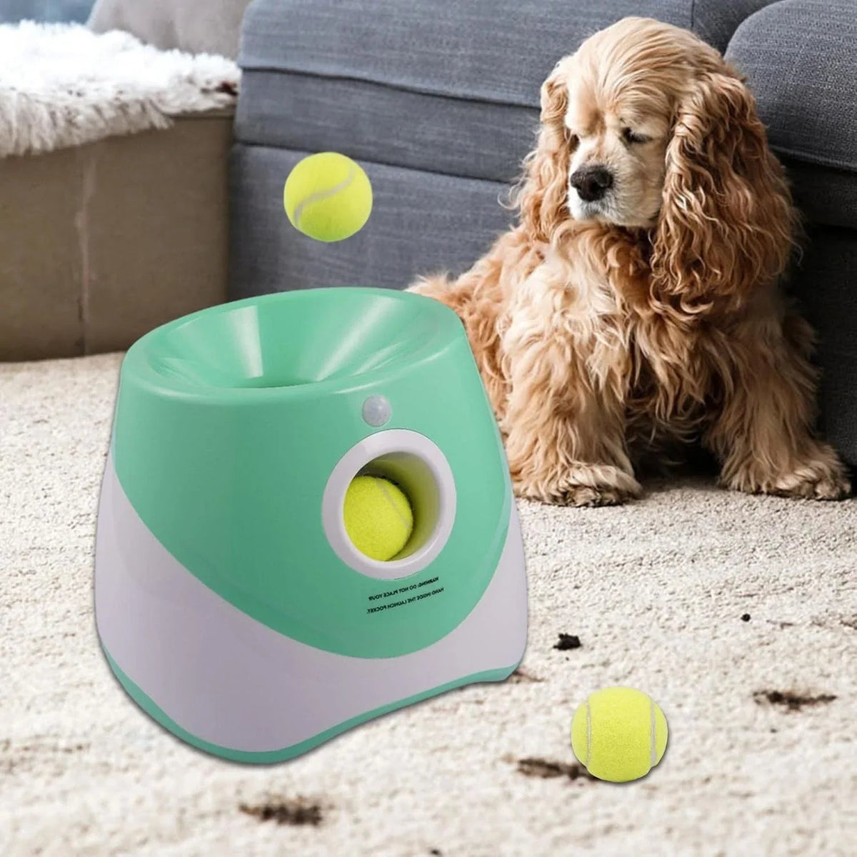 Automatic Dog Ball Launcher, Dog Ball Thrower with 15 Mini Tennis Balls Sizing 2 Inch and Mesh Bag,  Dog Toys Tennis Ball Launcher for Small Dogs with 3 Distance Settings