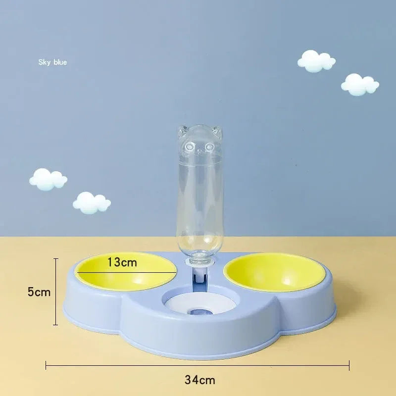 Cat Food and Water Bowl, 3 in 1 Cat Bowl Detachable 15 Degree Slanted Cat Bowls for Pet Swallow