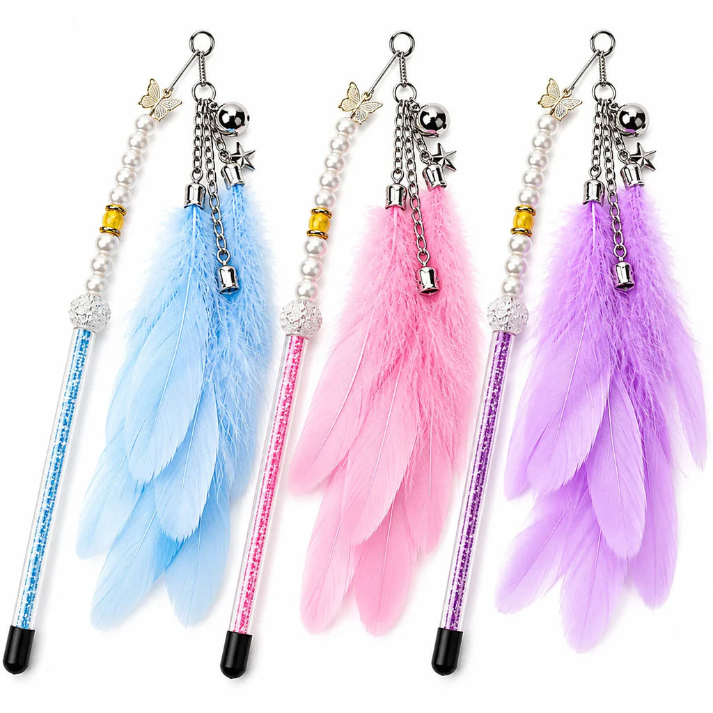 Premium Feather Wand Cat Toy with Bell & Charms