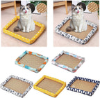 Summer Pet Cooling Mat, Natural Rattan Pet Bed Mat, Pet Cooler, Summer Linen Rattan Mat Nest, Woven Breathable Square Washable Bed with Edge for Dogs Cats