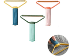 Pet grooming rake with metal teeth, shown in blue, pink, and mint for shedding control on pet fur
