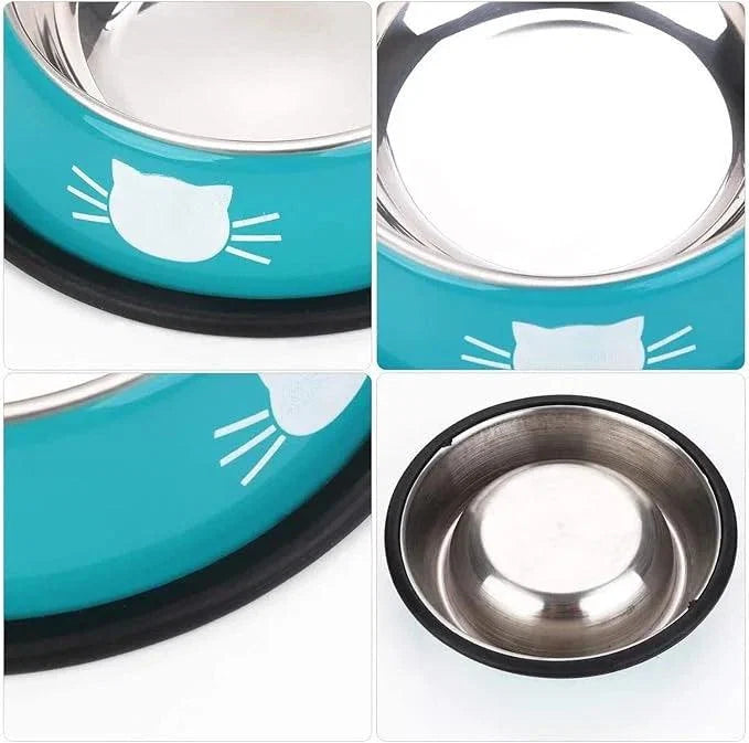 Cat Bowls for Food and Water Cat Dishes Stainless Steel PET Food Bowls 7 oz Anti Slip Metal PET Bowl with Removable Rubber Base 1pcs