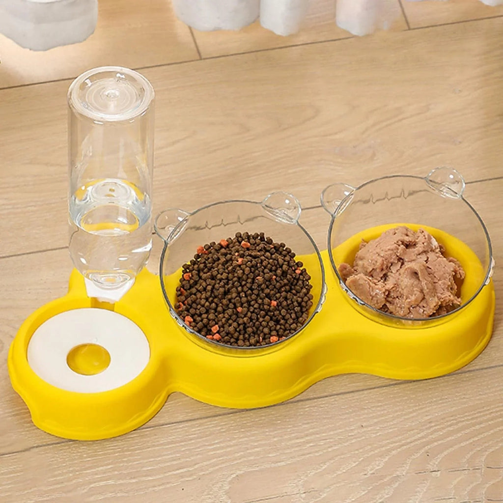 BAGESHWAR Balaji Double Bowl Dog Cat Feeder Auto Removable for Pet Watering Bowl Dispenser Yellow