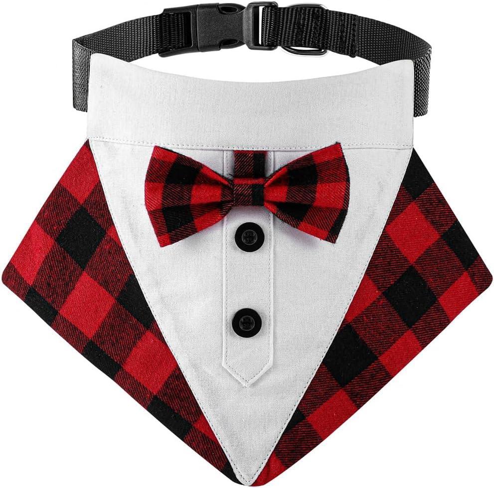 Medium Formal Dog Tuxedo Bandana Dog Wedding Bandana Dog Collar Tie with Bow Tie and Neck Tie Designs Adjustable Collar Formal Tux Dog Bowtie Adjustable Neckerchief