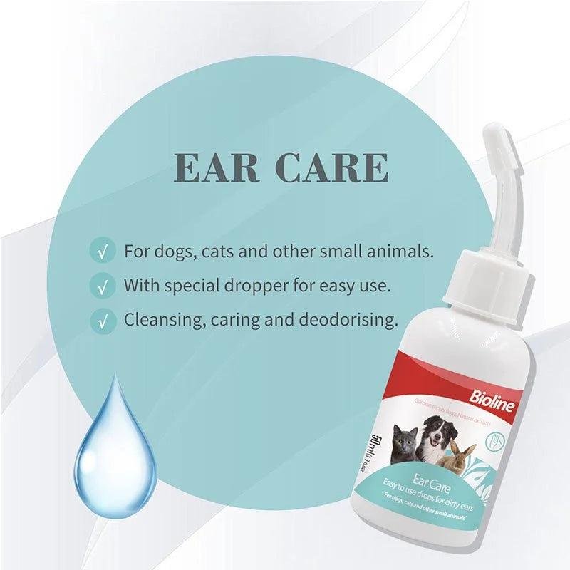 Biolin Ear Care drops for dogs, cats & small pets – cleansing, deodorizing, easy-use dropper
