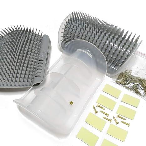 Self Groomer with Catnip Wall Corner Massage Comb Scratcher Grooming Brush Tool for Long & Short Fur Kitten Cats