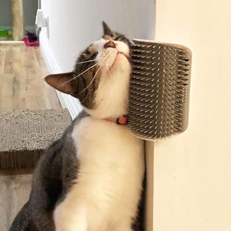 Self Groomer with Catnip Wall Corner Massage Comb Scratcher Grooming Brush Tool for Long & Short Fur Kitten Cats