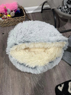 Round Hooded Donut Dog Bed for Small & Medium Pets - Plush Fluffy Anti-Anxiety Cat Cave Bed with Cover
