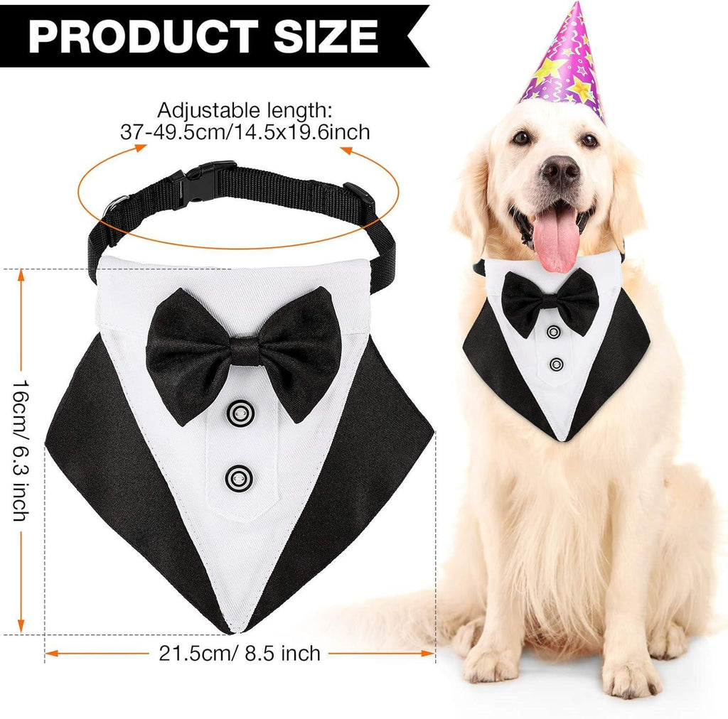 Large Size Dog Wedding Bandana Collar with Bow Tie,Adjustable Dog Valentines Tuxedo,Dog Birthday Party Wedding Attire for Small Medium Large Dogs