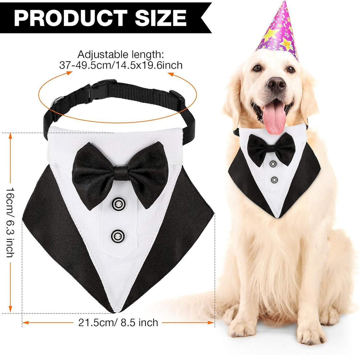 Large Size Dog Wedding Bandana Collar with Bow Tie,Adjustable Dog Valentines Tuxedo,Dog Birthday Party Wedding Attire for Small Medium Large Dogs